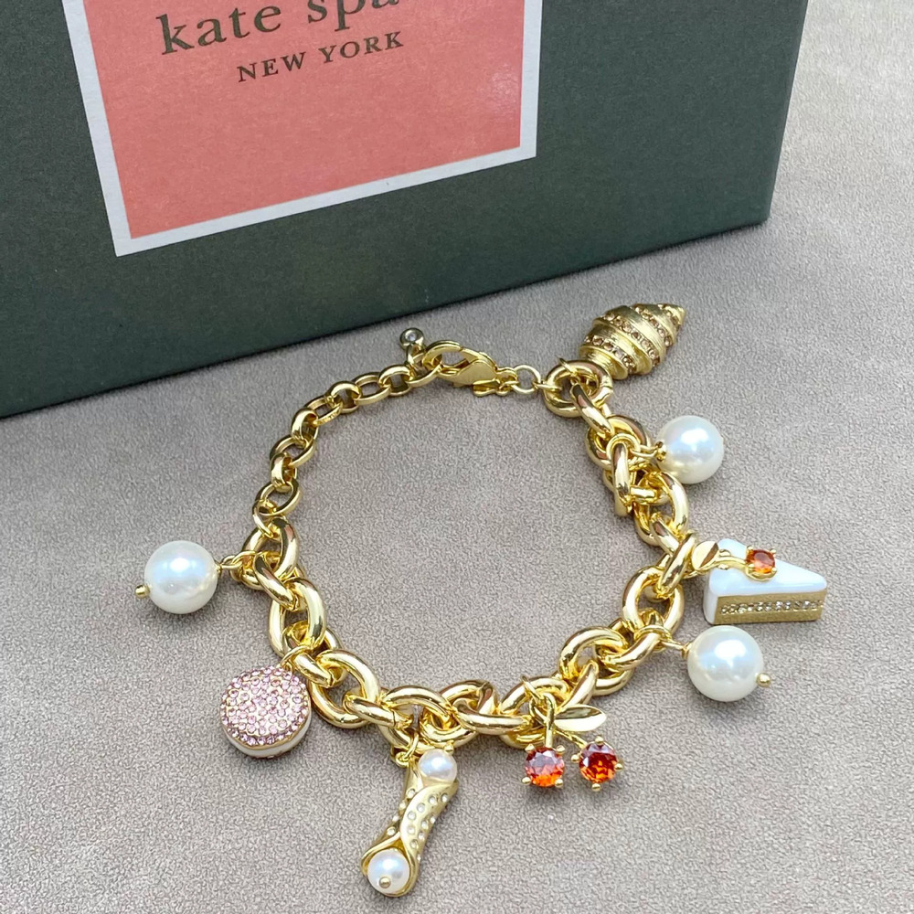 kate spade Enamel Pearl Rhinestone Bakery Cherry Cake Croissant Drop Metal
